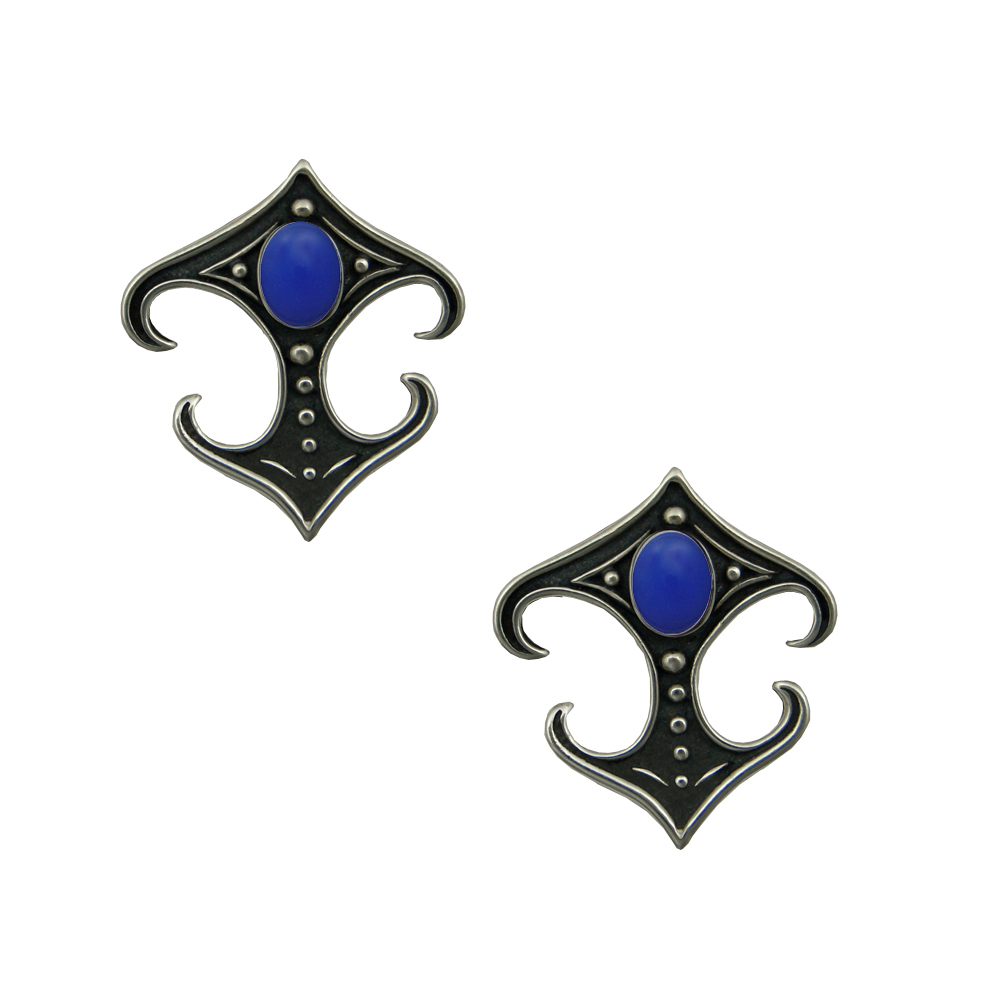 Sterling Silver Designer Post Stud Earrings With Blue Onyx